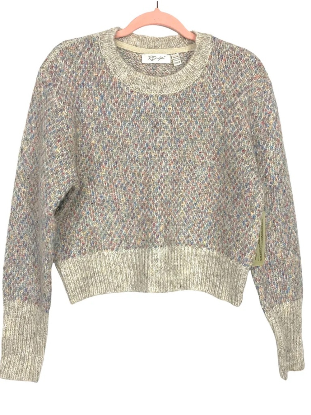 Design Lab speckled, cream-colored, cropped crewneck sweater Size: Small - Picture 1 of 2